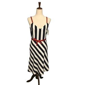 Due per Due Blue White Belted Spaghetti Strap Midi Dress
